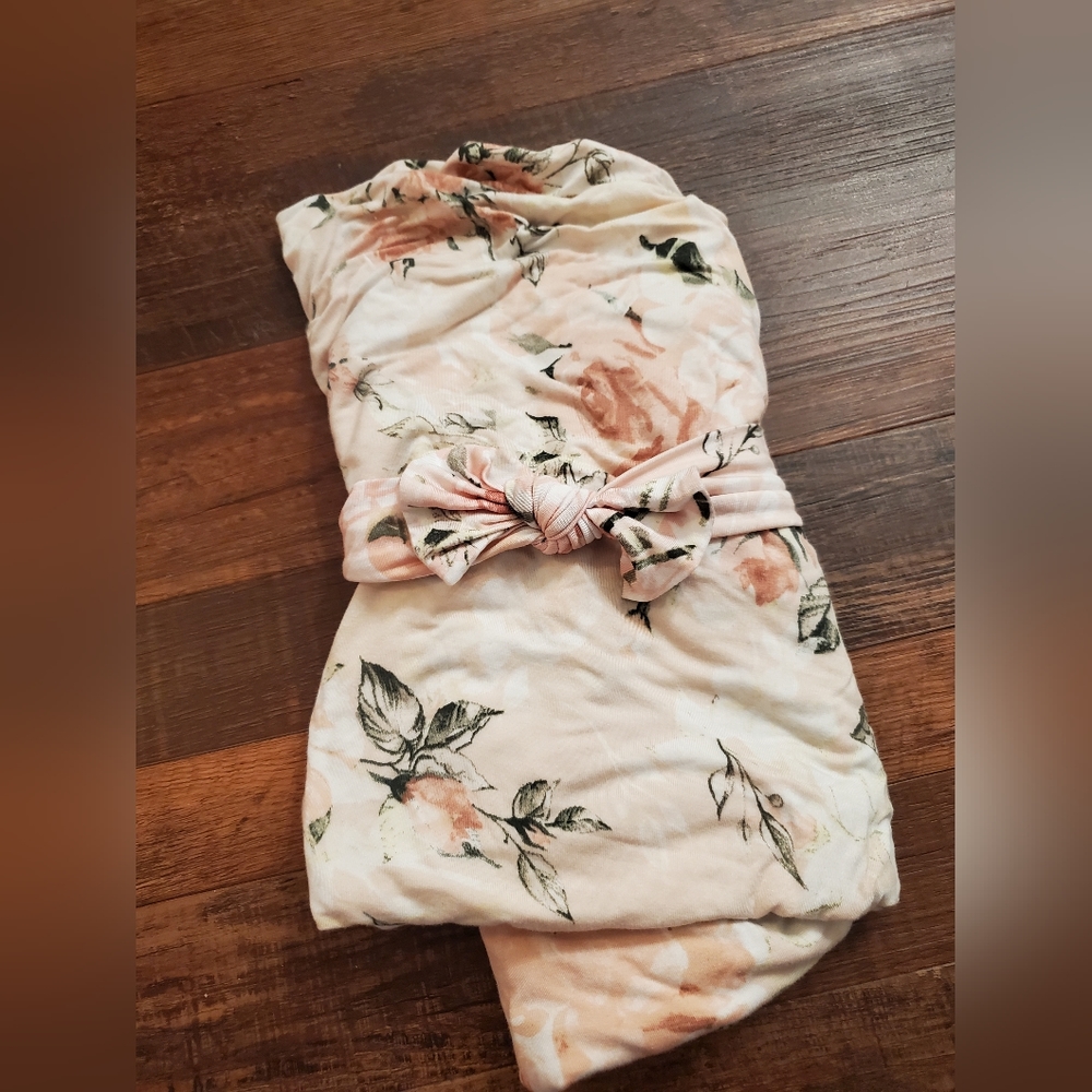 Posh peanut Vintage rose bamboo swaddle and headband